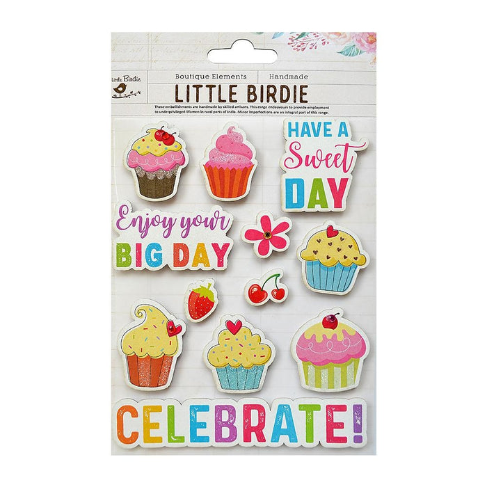 Little Birdie 3D Glitter Embellishment 12/Pkg-Birthday Celebration