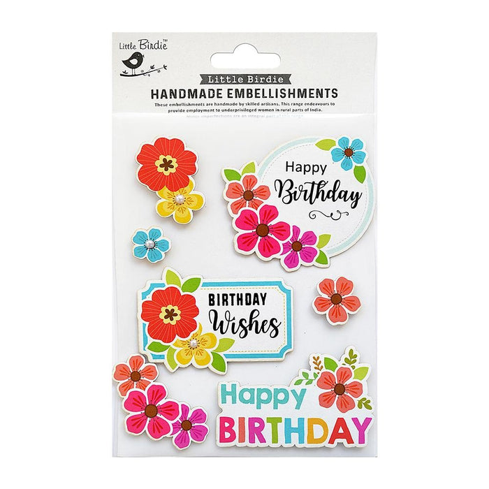 Floral Embellishment 7/Pkg Birthday Wishes