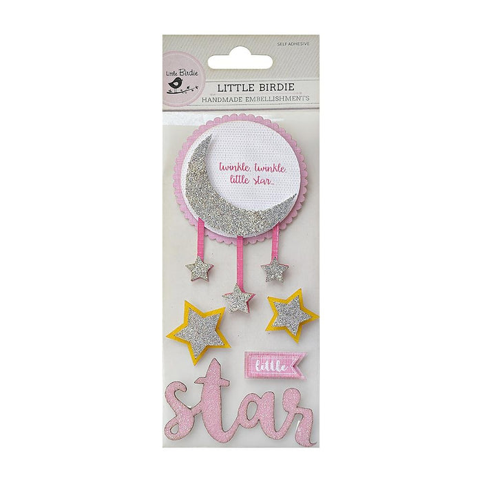 Foil and Glitter Sticker Embellishment 5/Pkg Little Star Pink
