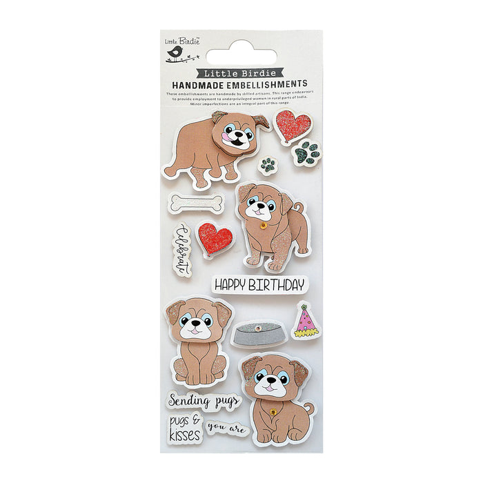 Birthday Wishes Embellishment 16/Pkg Pugs and Kisses