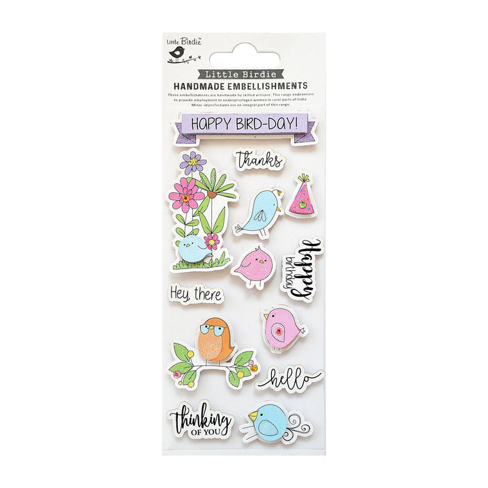 Little Birdie 3D Glitter Embellishment 4/Pkg-Birthday Party