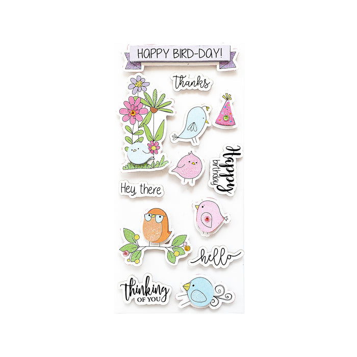 Little Birdie 3D Glitter Embellishment 12/Pkg-Birthday Celebration