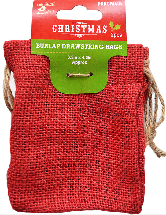 Burlap Drawstring Bag 3.5''X4.5'' 2/Pkg Red