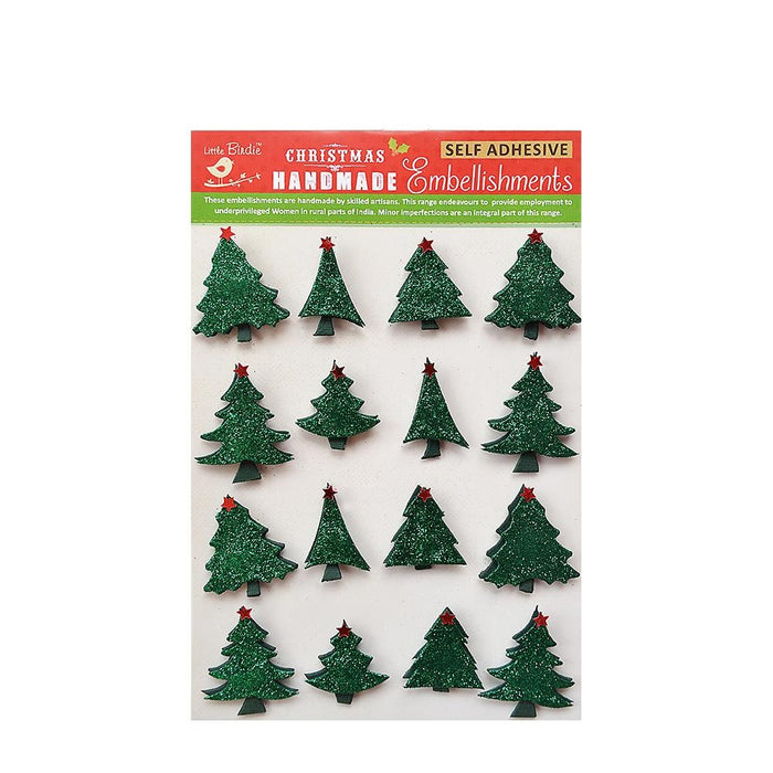 Christmas 3D Mini Glitter Trees 16/Pkg Traditional Green