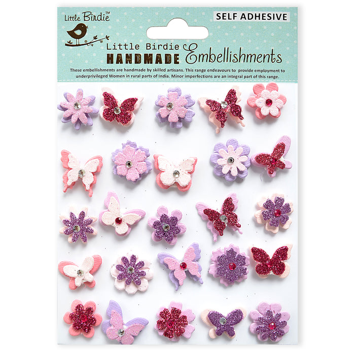3D Mini Glitter Bloom & Butterfly 25/Pkg-Light Pink