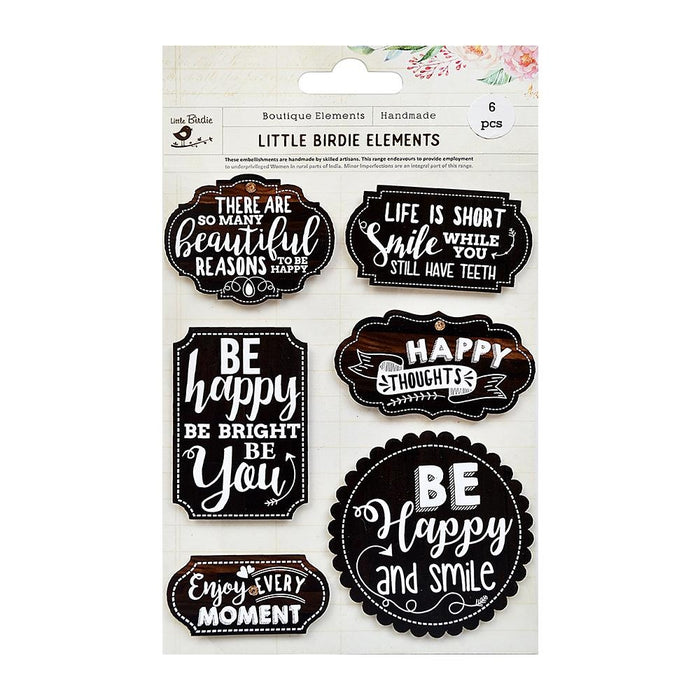 Printed Wooden Bark Banner Embellishment 6/Pkg Happy Thoughts