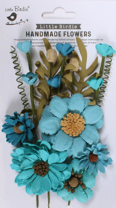 Little Birdie Heleen Paper Flowers 12/Pkg-Aqua Medley