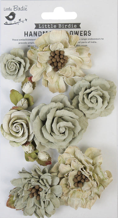 Little Birdie Lolita Paper Flowers 7/Pkg-Earthy Moss