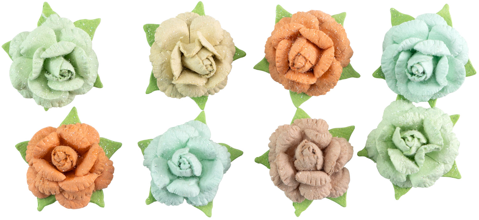 Angel Rose Paper Flowers 8/Pkg Aqua Medley