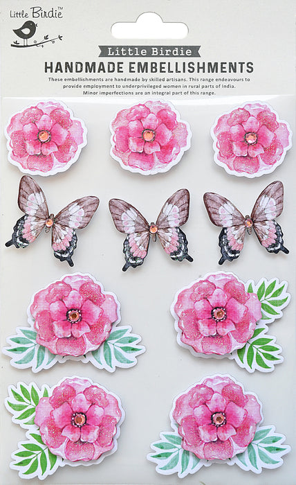 Sticker Blossoms & Butterfly 10/Pkg Rosy Delight