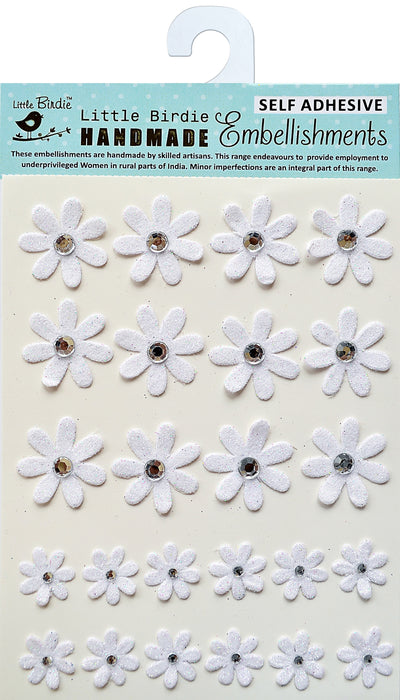 Glitter Jeweled Florets Sticker 24/Pkg White