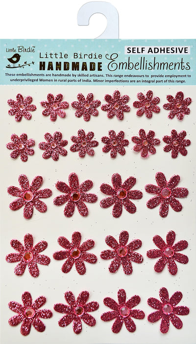 Glitter Jeweled Florets Sticker 24/Pkg Pink