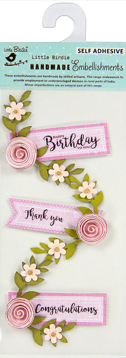 Little Birdie Say It With Roses Embellishment 3/Pkg-Rose Coral