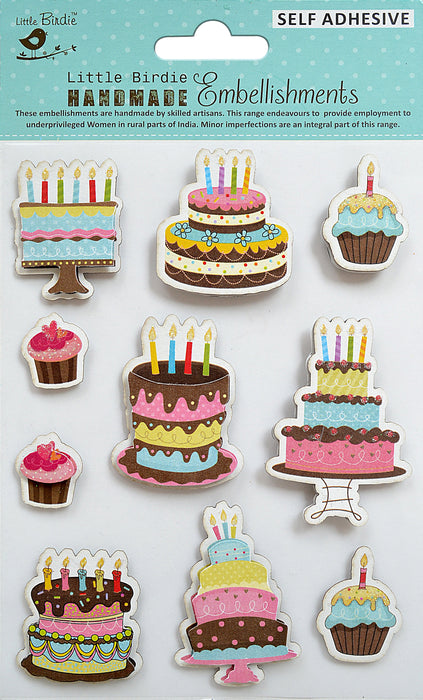 Little Birdie 3D Glitter Embellishment 12/Pkg-Birthday Celebration