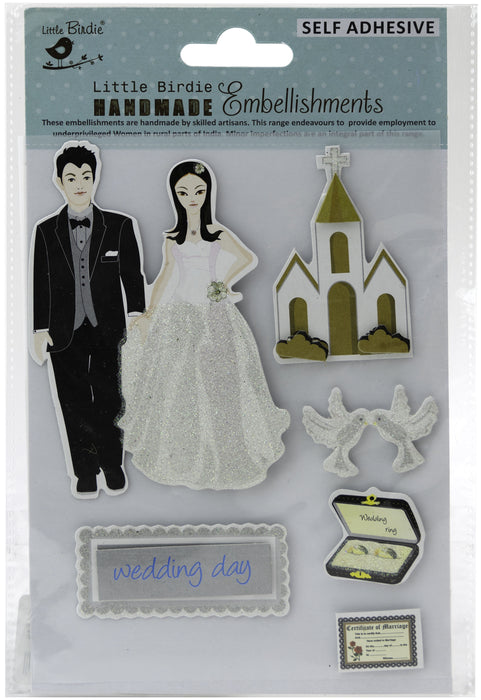 3D Embellishment 6/Pkg Wedding Day