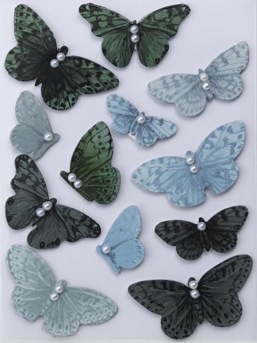 3D Embellishment 12/Pkg Butterfly Blue Bay