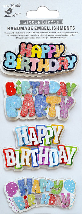 Little Birdie 3D Glitter Embellishment 4/Pkg-Birthday Party