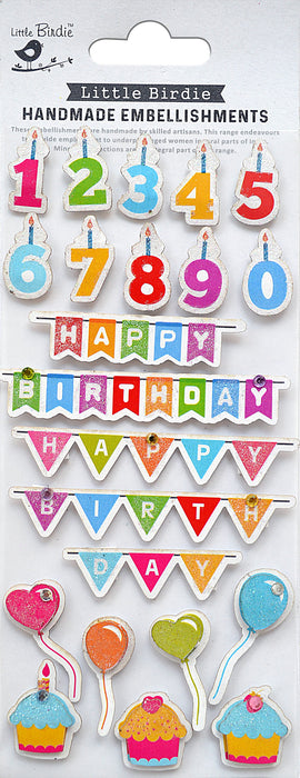 Little Birdie 3D Glitter Embellishment 22/Pkg-Birthday Bash