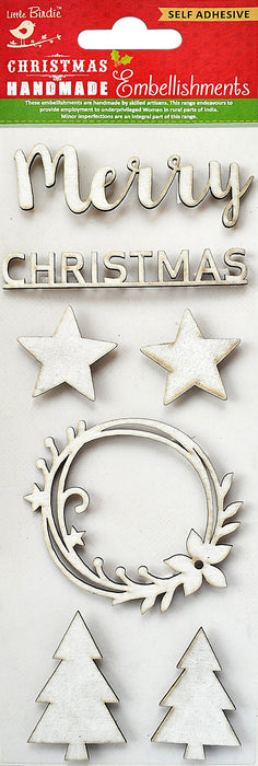 Little Birdie Christmas Sticker Embellishment 7/Pkg-Tone