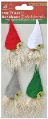 Little Birdie Christmas Sticker Embellishment 4/Pkg-Felt Santa