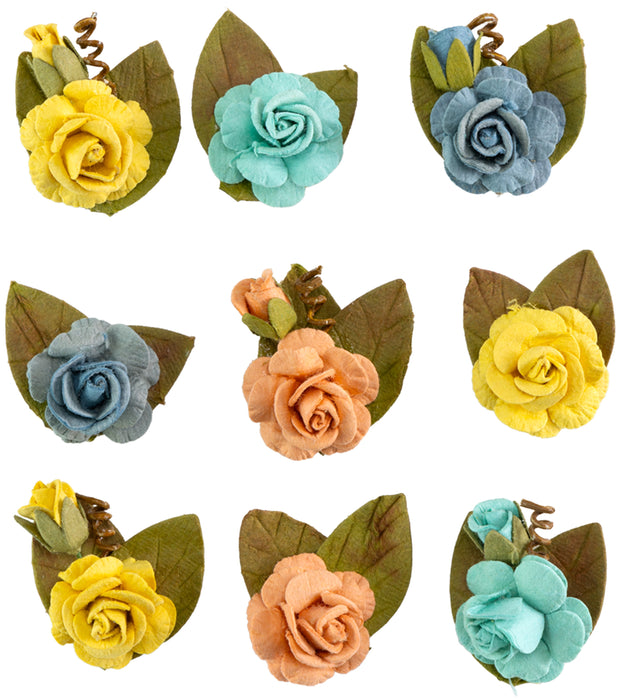 Little Birdie Handmade Mini Rose Flowers 9/Pkg-Sun And Sky