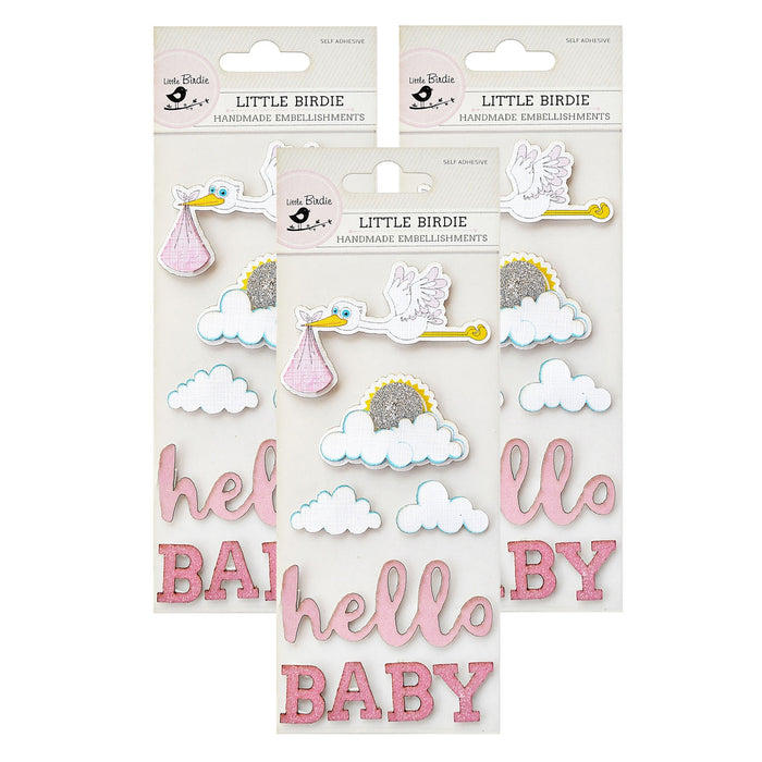 Pack of 3 - Hello Baby Sticker Embellishment 9/Pkg-Pink