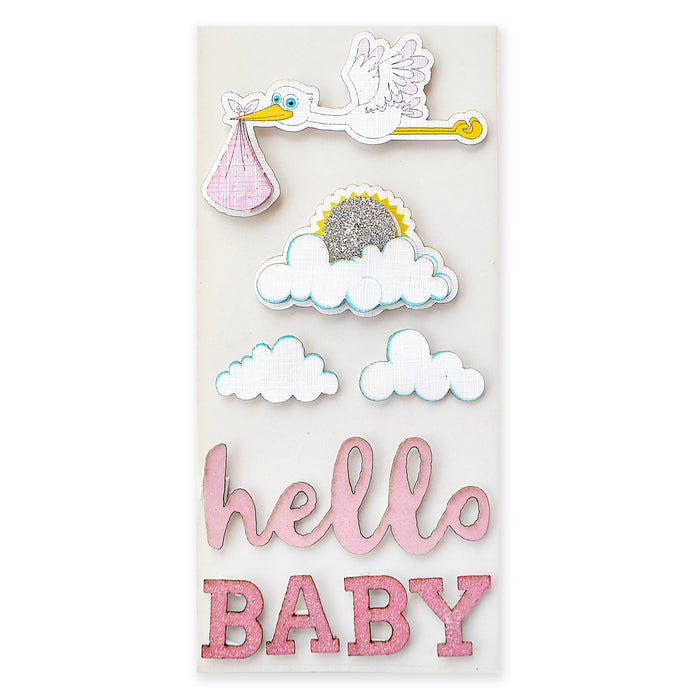 Pack of 3 - Hello Baby Sticker Embellishment 9/Pkg-Pink