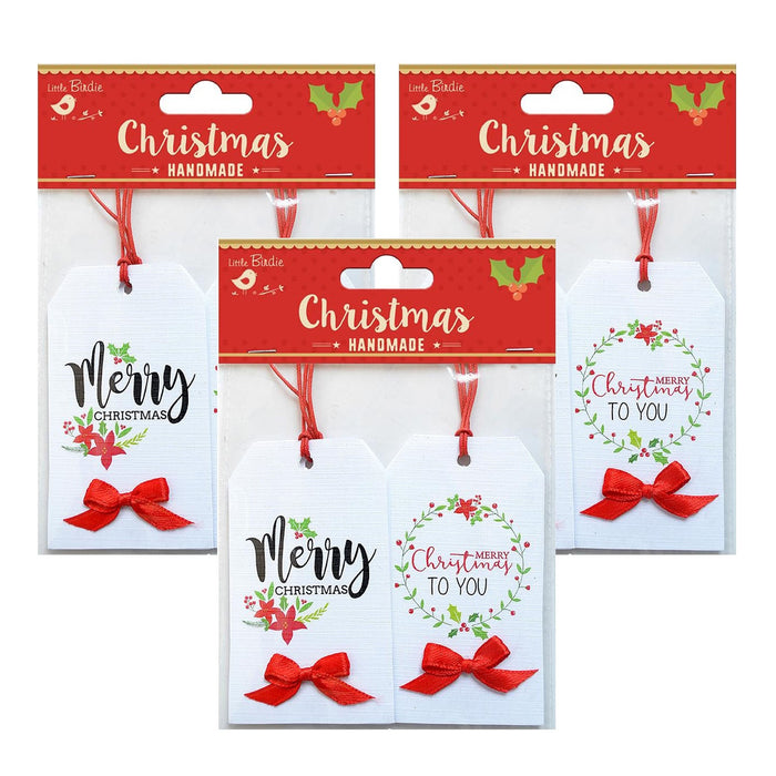 Pack of 3 - Printed Tags With Bows 4/Pkg-Holiday Elements