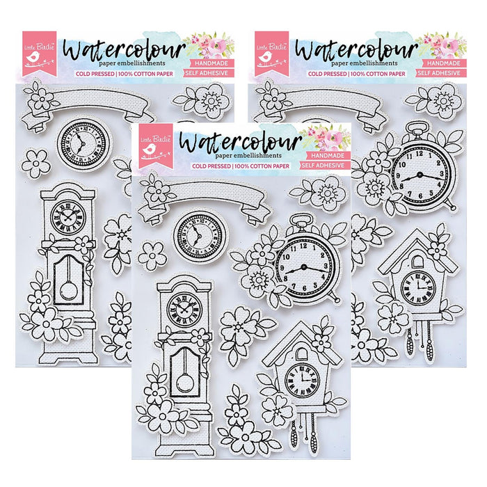 Pack of 3 - Watercolor Sticker 9/Pkg-Vintage Clocks