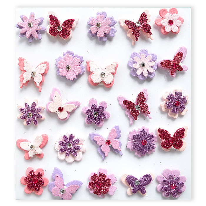 Pack of 3 - 3D Mini Glitter Bloom & Butterfly 25/Pkg-Light Pink