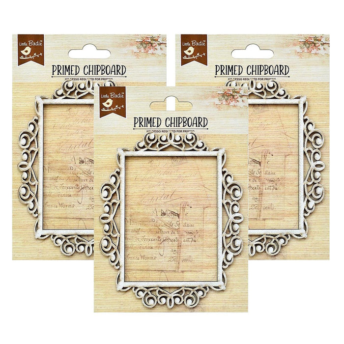 Pack of 3 - Laser Cut Primed Chipboard 1/Pkg-Antique Rectangle Frame