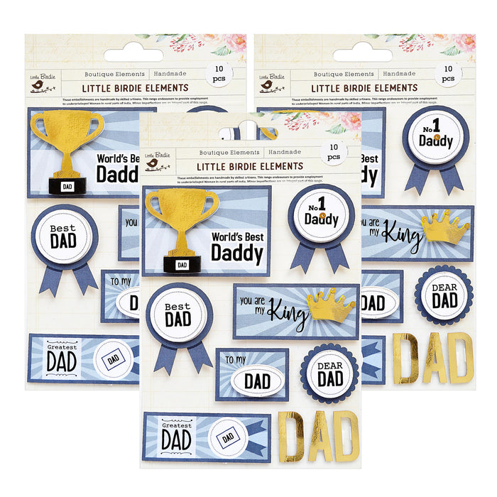 Pack of 3 - World's Best Daddy Foil Embellishment 10/Pkg-World's Best Daddy