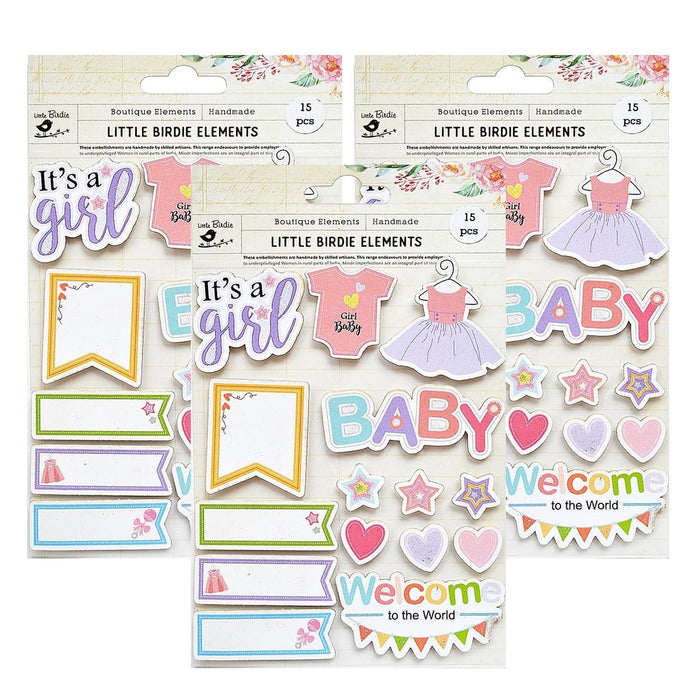 Pack of 3 - Welcome To The World Embellishment 15/Pkg-Baby Girl