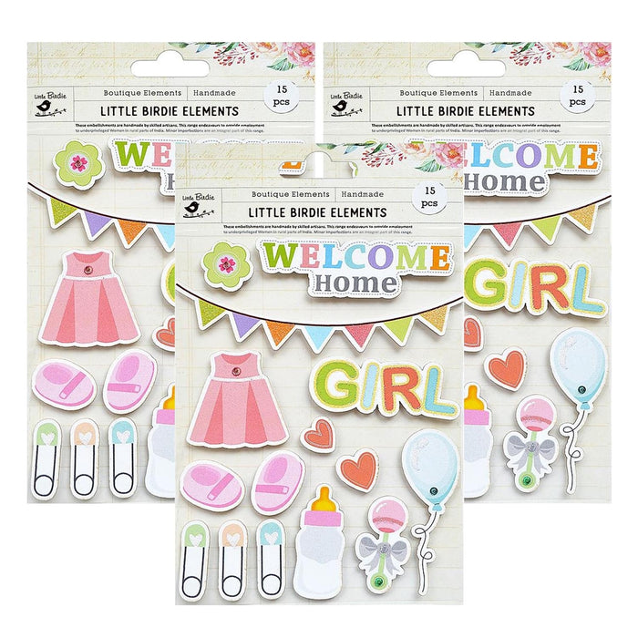 Pack of 3 - Welcome Home Embellishment 15/Pkg-Baby Girl