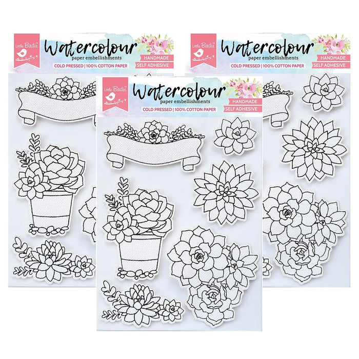 Pack of 3 - Watercolor Embellishment 6/Pkg-Floral Garden