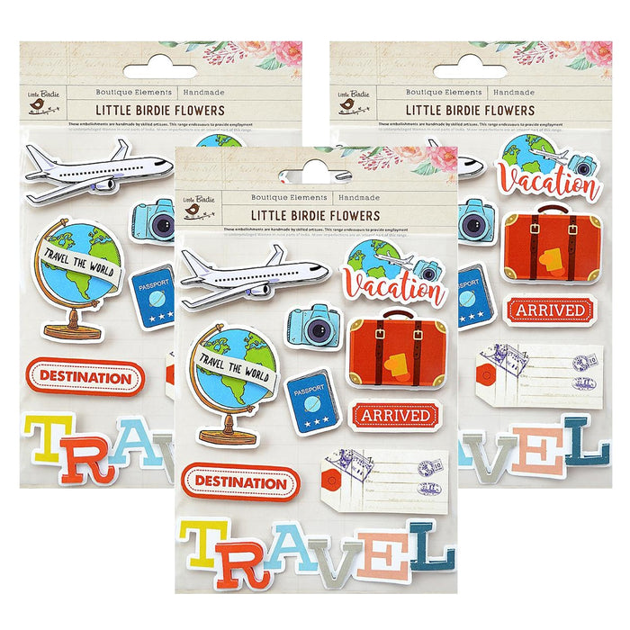 Pack of 3 - Travel Sticker Embellishment 10/Pkg-Travel