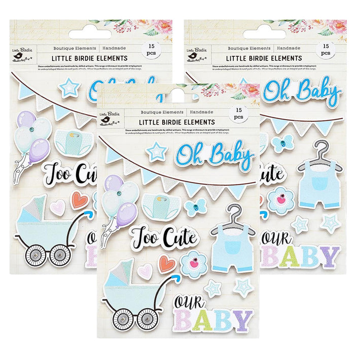 Pack of 3 - Baby Boy Embellishment 15/Pkg-Too Cute