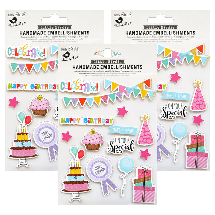 Pack of 3 - Special Birthday Wishes Embellishment 14/Pkg-Birthday Wishes