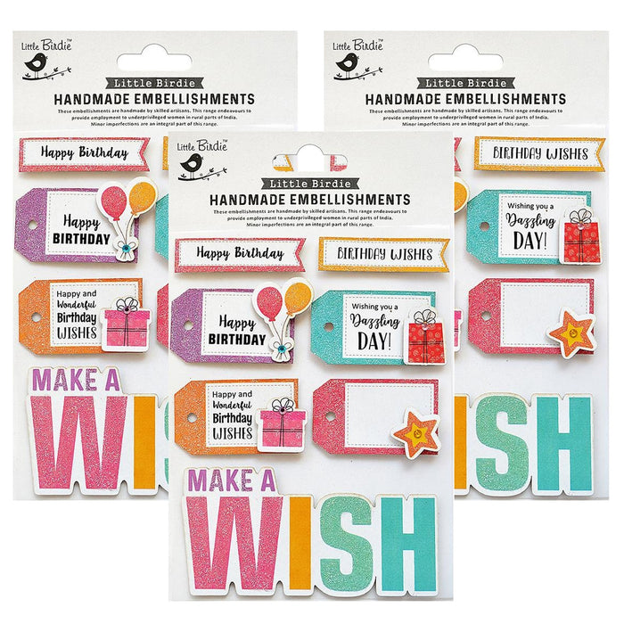 Pack of 3 - Make A Wish Sentiment Embellishment 7/Pkg-Make A Wish