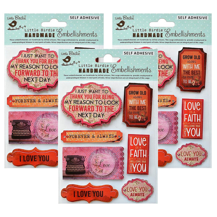 Pack of 3 - Love Sticker Embellishment 7/Pkg-Love & Faith