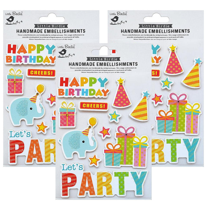 Pack of 3 - Birthday Embellishment 11/Pkg-Let's Party