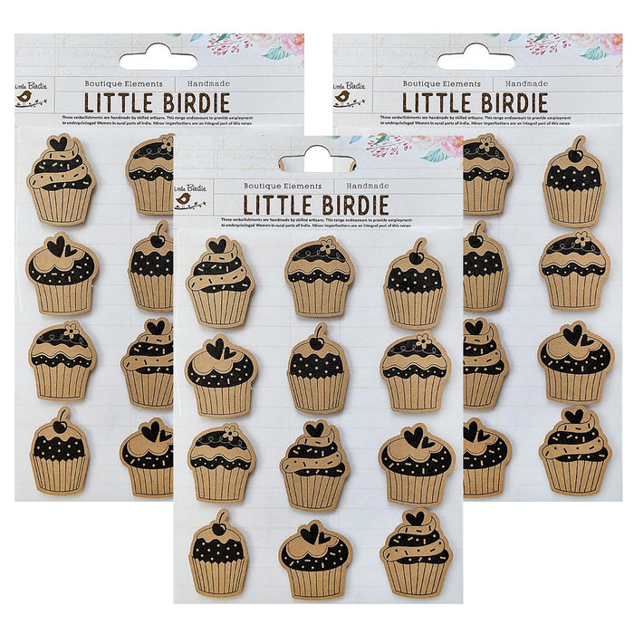 Pack of 3 - Vintage Cupcakes Embellishment 12/Pkg-Vintage Cupcakes