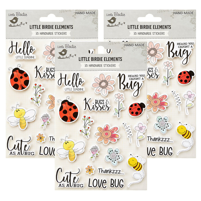 Pack of 3 - Watercolor Embellishment 20/Pkg-Flowers and Bugs