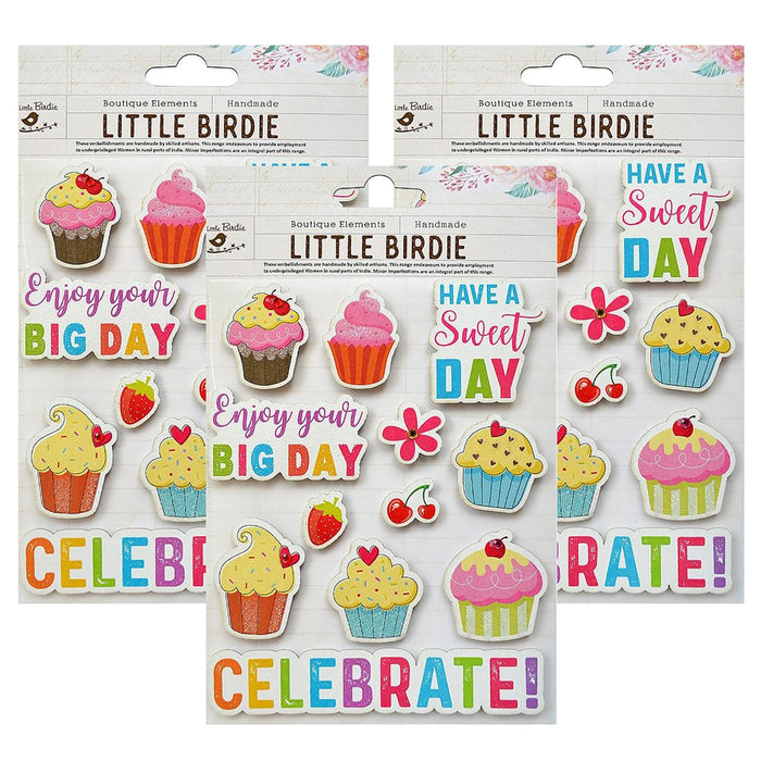 Pack of 3 - Sticker Embellishment 12/Pkg-Cupcake Treats