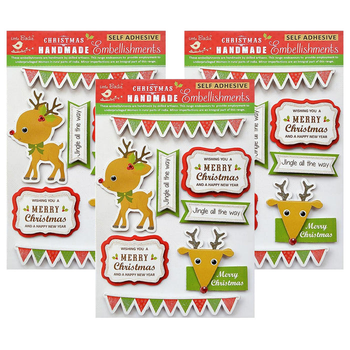 Pack of 3 - Christmas 3D Embellishment 8/Pkg-Reindeer Wishes