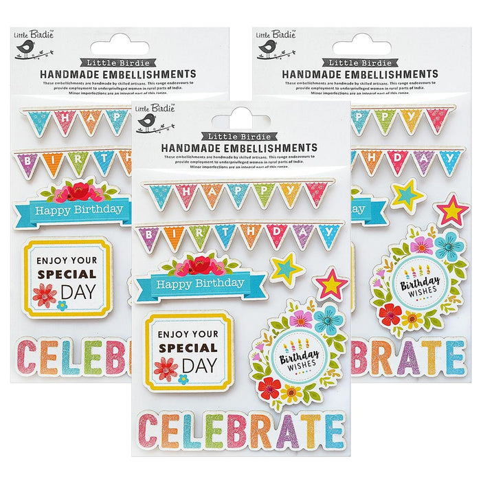 Pack of 3 - Birthday Embellishment 8/Pkg-Celebrate