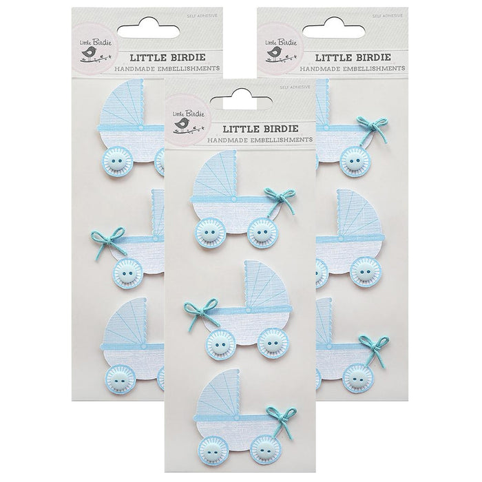 Pack of 3 - Baby Embellishment 3/Pkg-Bubbly Blue Pram