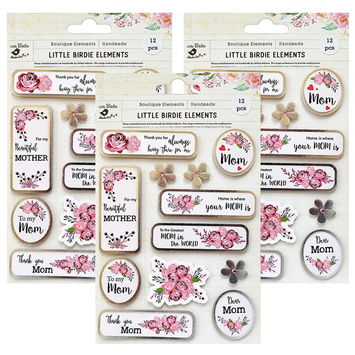Pack of 3 - Floral Sticker Embellishment 12/Pkg-Beautiful Mother