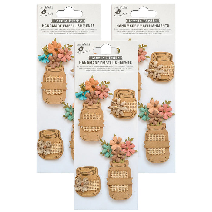 Pack of 3 - Floral Jar Embellishment 4/Pkg-Shades of Brown