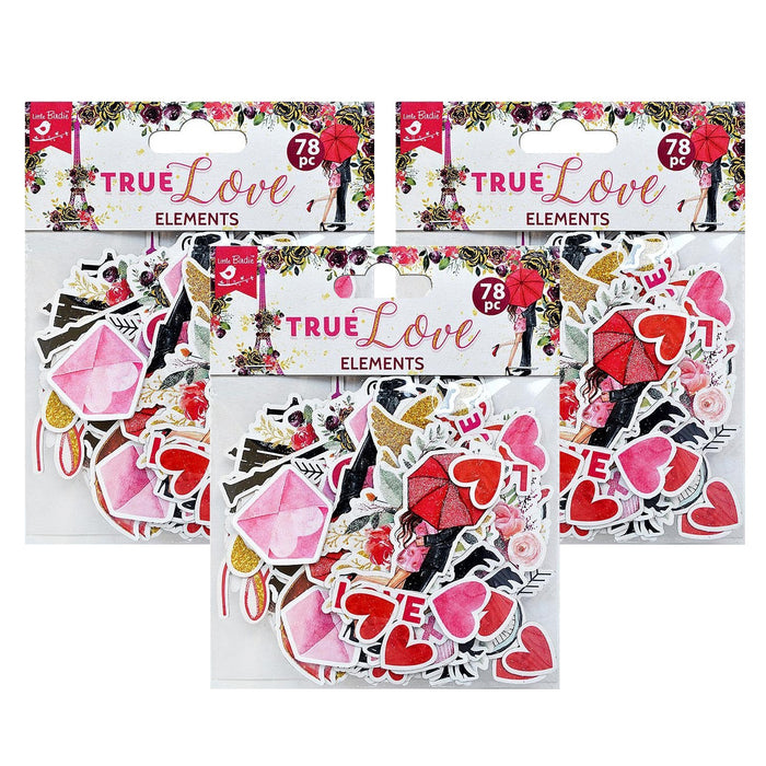 Pack of 3 - True Love Ephemera Embellishment 78/Pkg-True Love